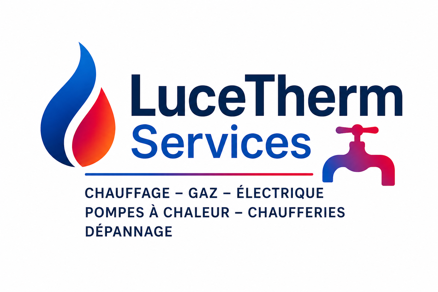 Carte de visite LuceTherm Services : chauffage, gaz, électrique, pompes à chaleur, chaufferies, dépannage